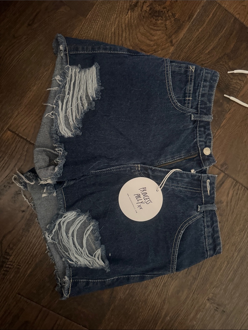 Princess Polly Dark Blue Ripped Denim Cutoff Shorts